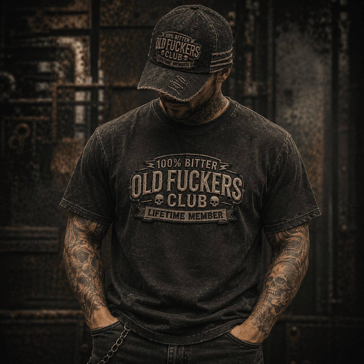 Bitter Old Fuckers Club Lifetime Member Printed T Shirt Funny Vintage Skull Gift for Men Grandpa Biker Gift