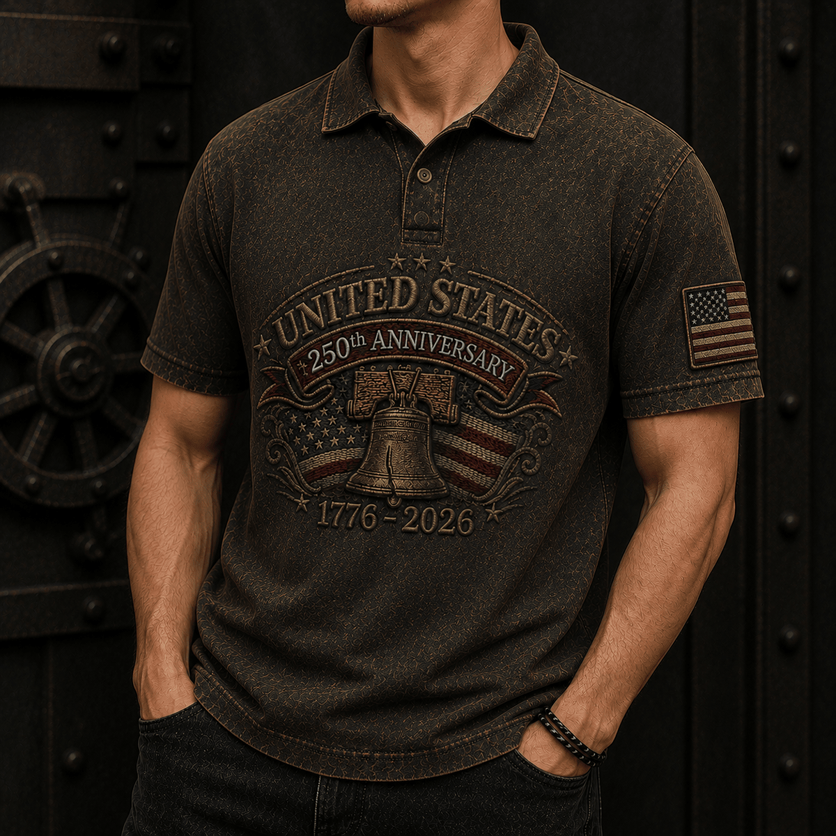 United States 250th Anniversary 1776–2026 Liberty Bell Printed Polo Shirt Patriotic American Flag Independence Day Gift for Men