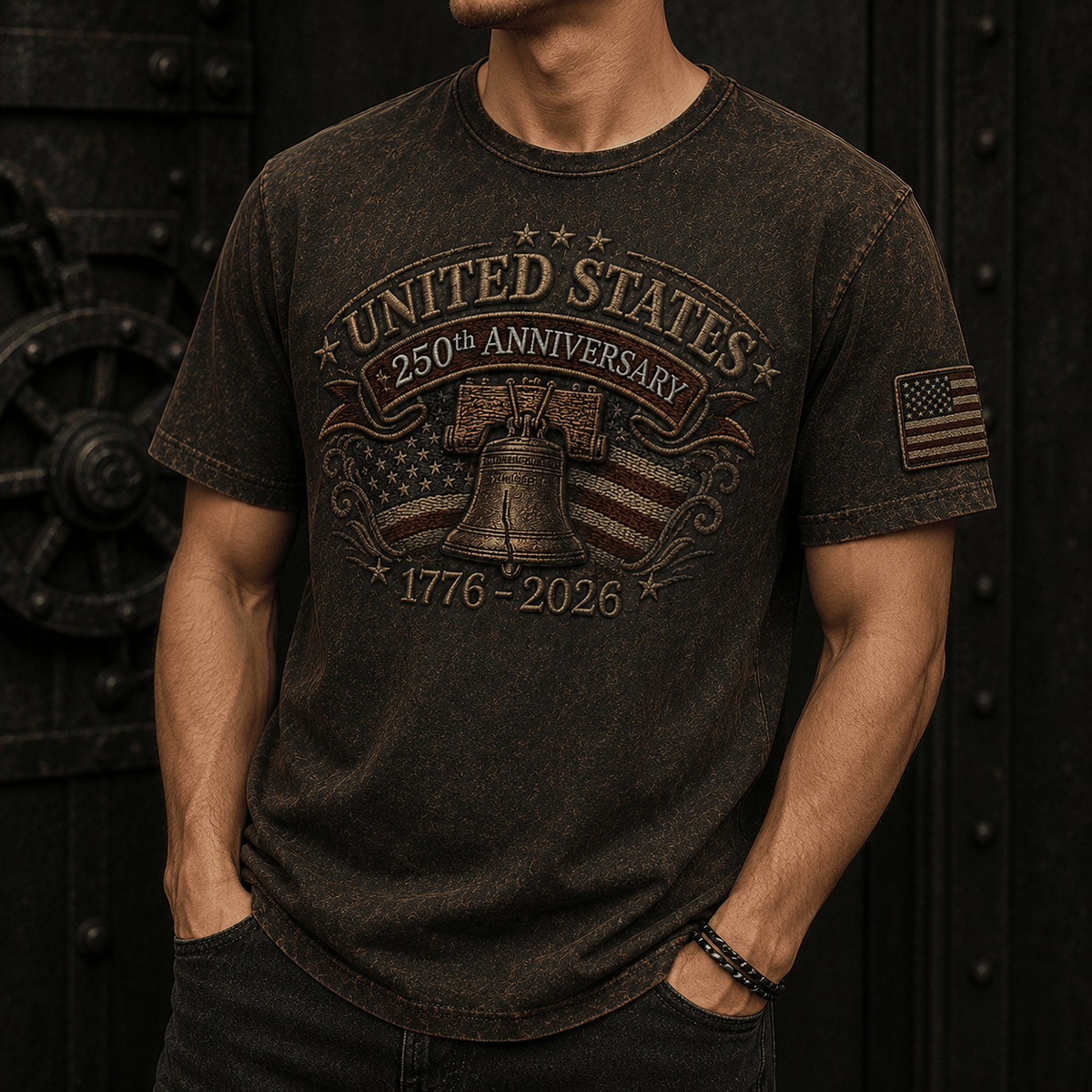 United States 250th Anniversary 1776–2026 Liberty Bell Printed T Shirt Patriotic American Flag Independence Day Gift for Men