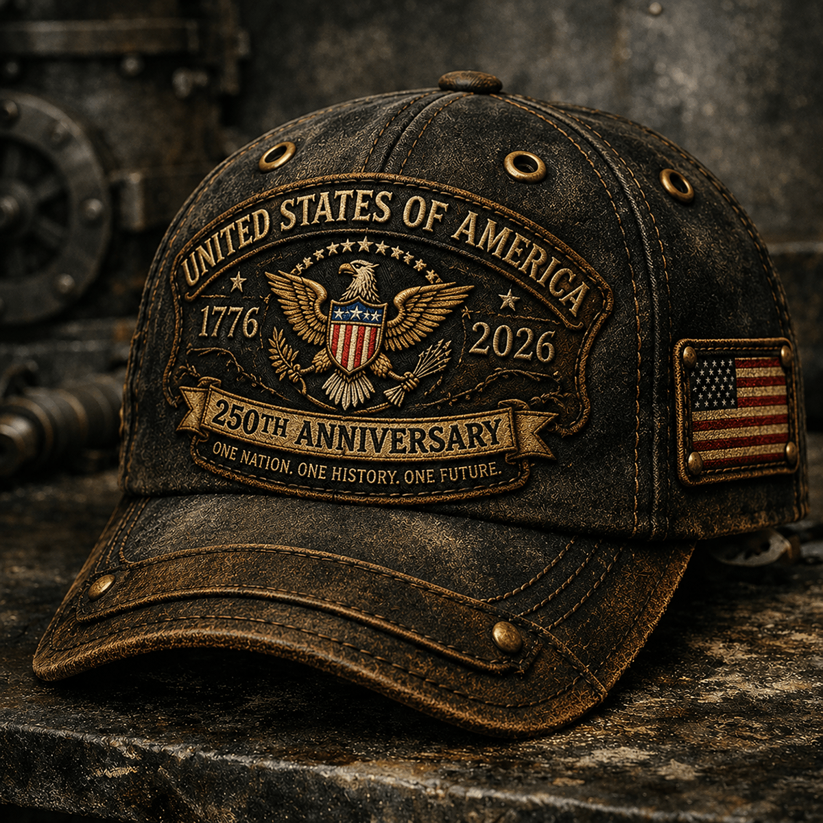 United States of America 1776 2026 250th Anniversary One Nation One History One Future Printed Cap Patriotic Eagle Veteran Gift for Men