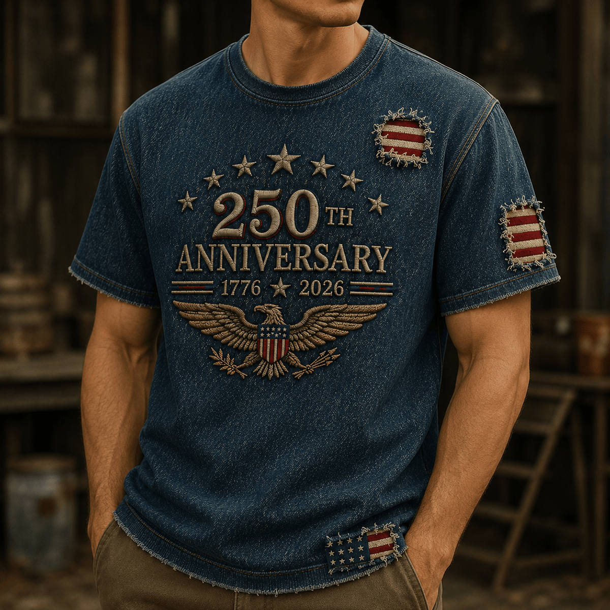 250th Anniversary 1776 2026 Eagle Printed T Shirt American Flag Patriotic Independence Day USA Veterans Gift for Men Dad Grandpa