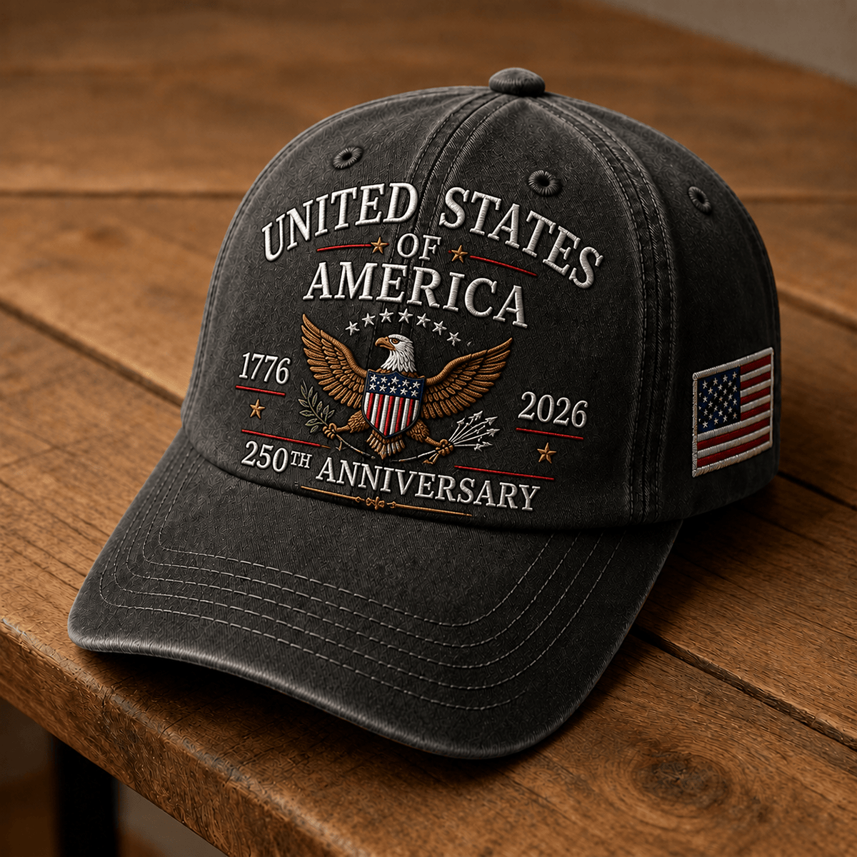 United States of America 1776 2026 250th Anniversary Eagle Printed Cap Patriotic USA Independence Day Veteran Gift for Men Dad Grandpa