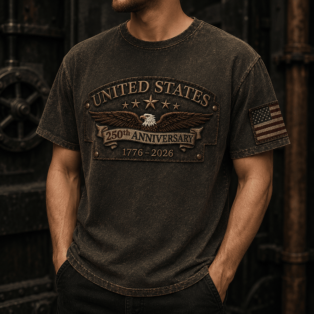 United States 250th Anniversary 1776-2026 Eagle Printed T Shirt Patriotic USA Independence Day Veteran Gift for Men Dad Grandpa