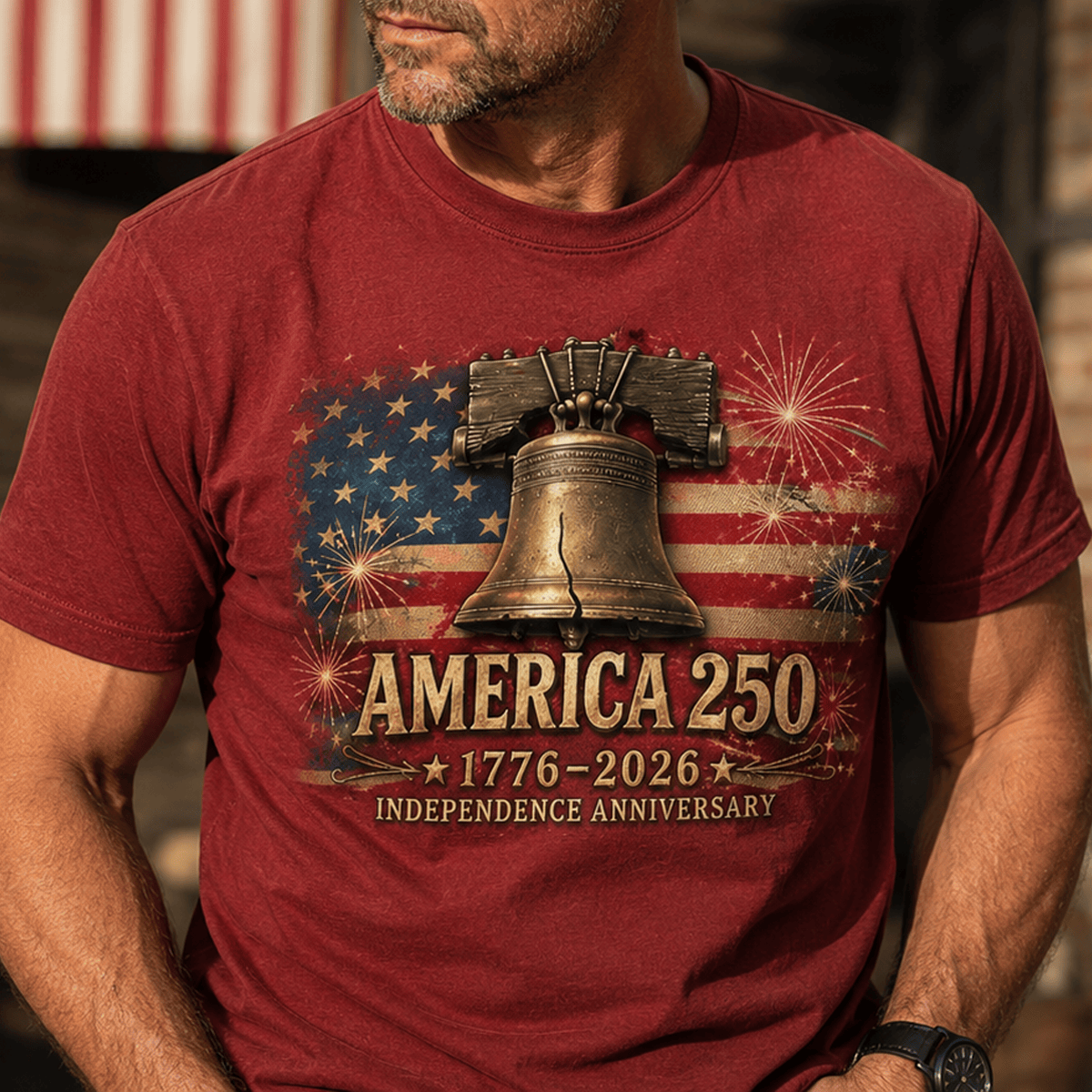 America 250 1776–2026 Independence Anniversary Printed Patriotic T Shirt Liberty Bell American Flag USA 250th Anniversary Gift