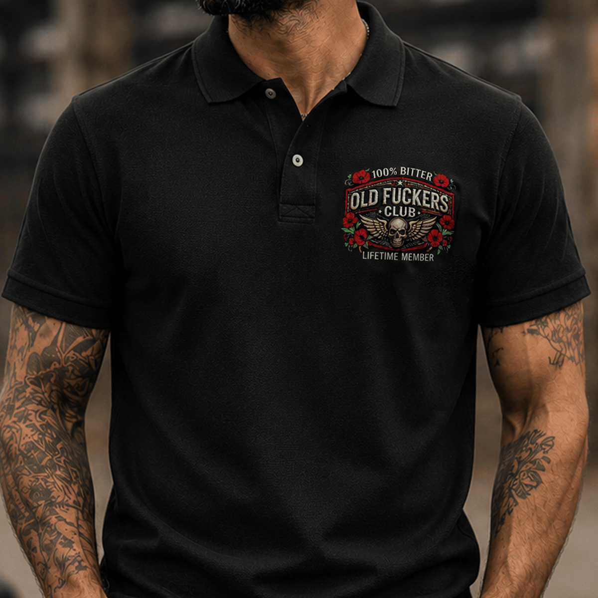 Old Fuckers Club Lifetime Member Printed Skull Polo Shirt Vintage Biker Veteran Gift Patriotic Poppy Graphic for Men