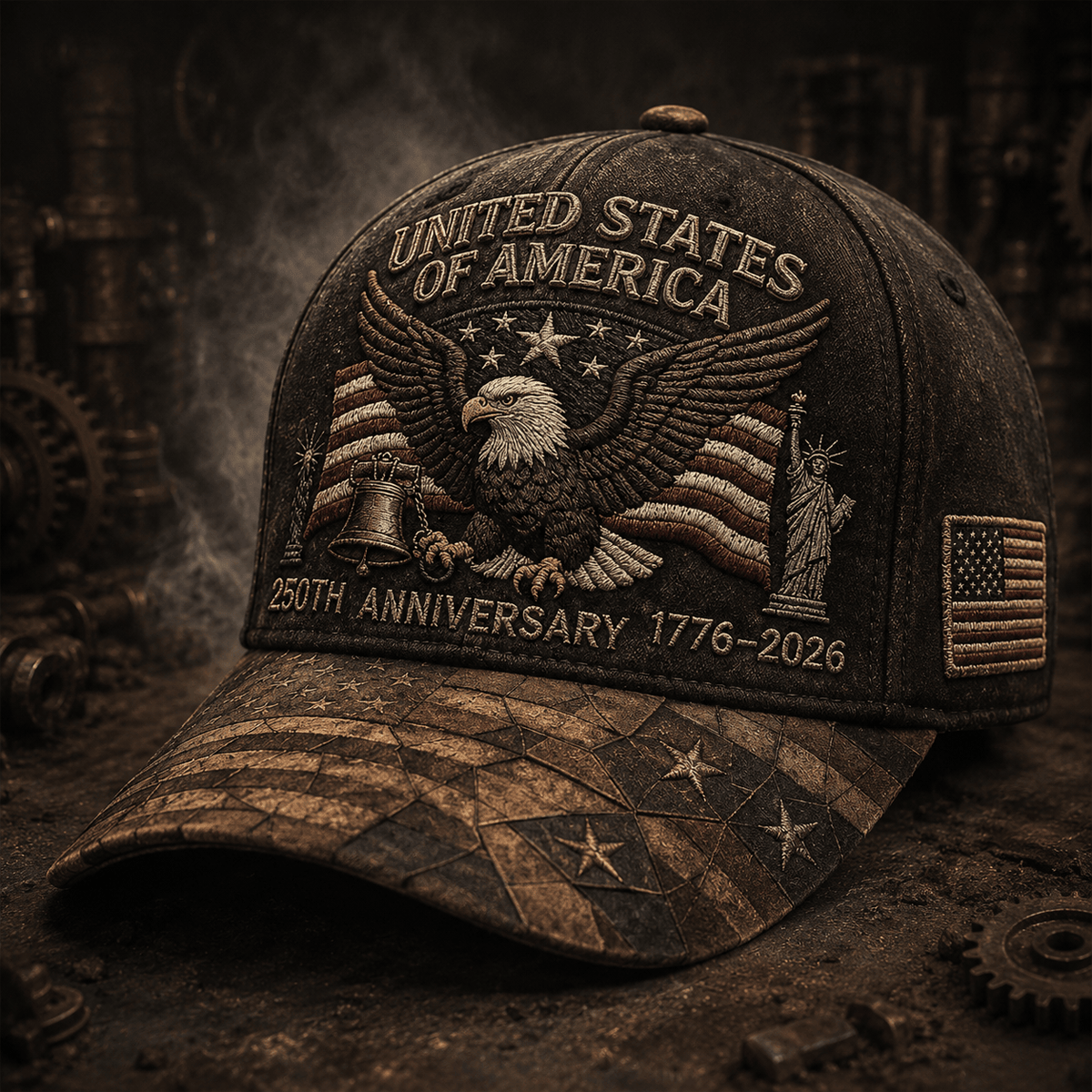 United States Of America 250th Anniversary 1776–2026 Printed Eagle Flag Cap Patriotic Independence Day Gift for Veterans