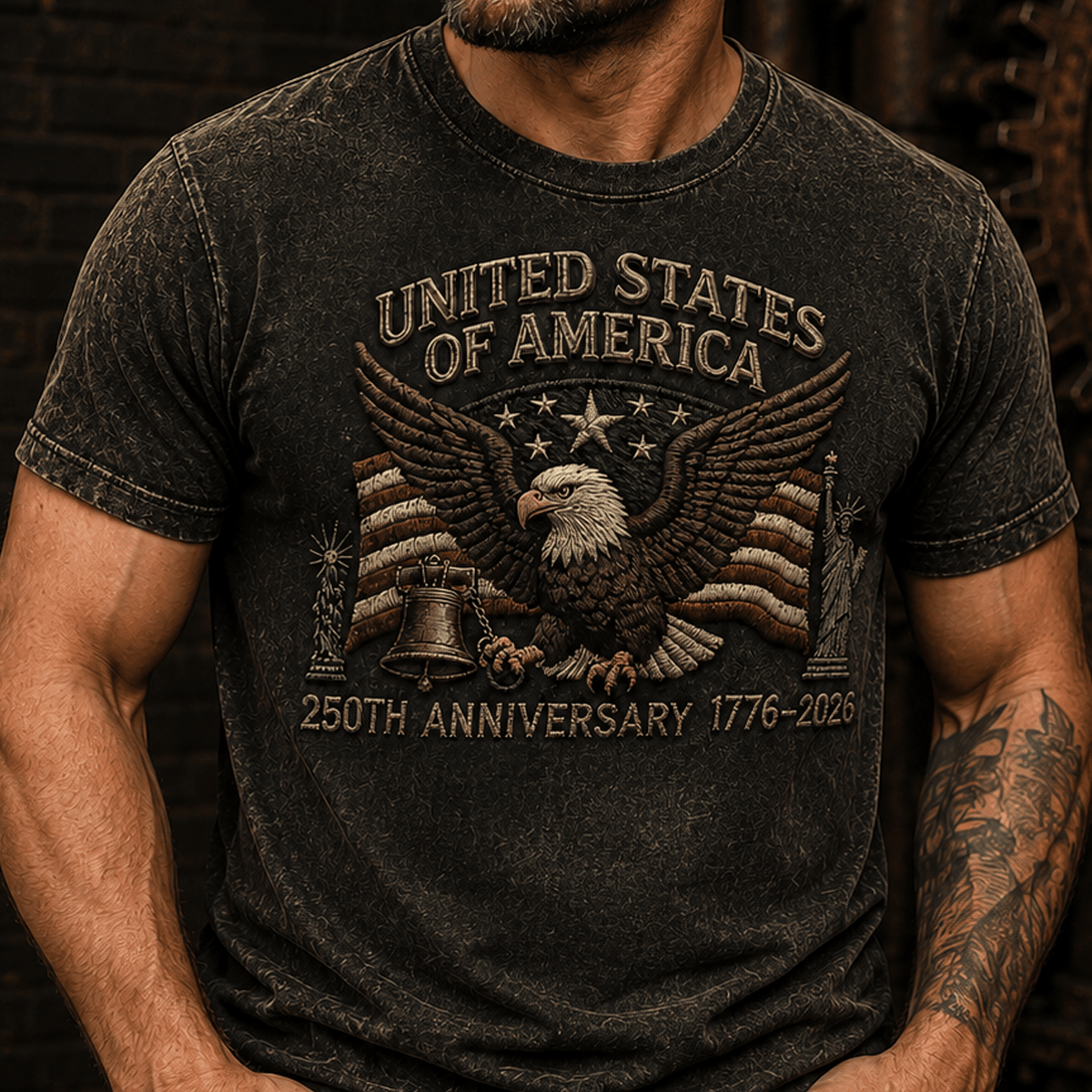 United States Of America 250th Anniversary 1776–2026 Printed Eagle Flag T Shirt Patriotic Independence Day Gift for Men