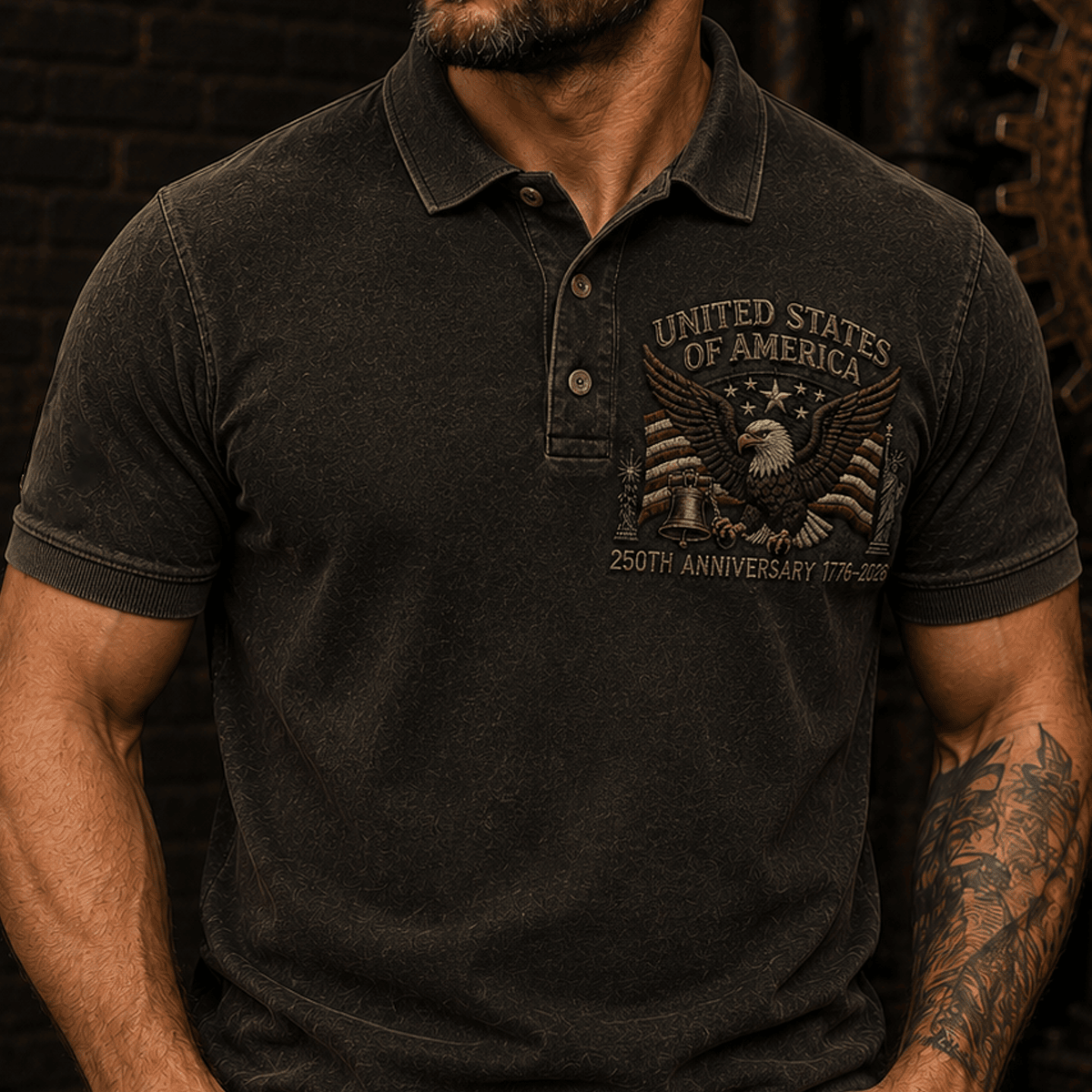 United States Of America 250th Anniversary 1776–2026 Printed Eagle Flag Polo Shirt Patriotic Independence Day Gift