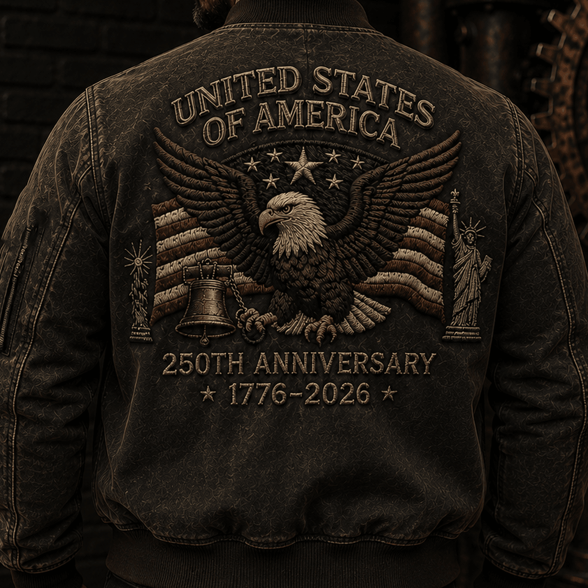 United States Of America 250th Anniversary 1776–2026 Printed Eagle Flag Bomber Jacket Patriotic Independence Day Veteran Gift