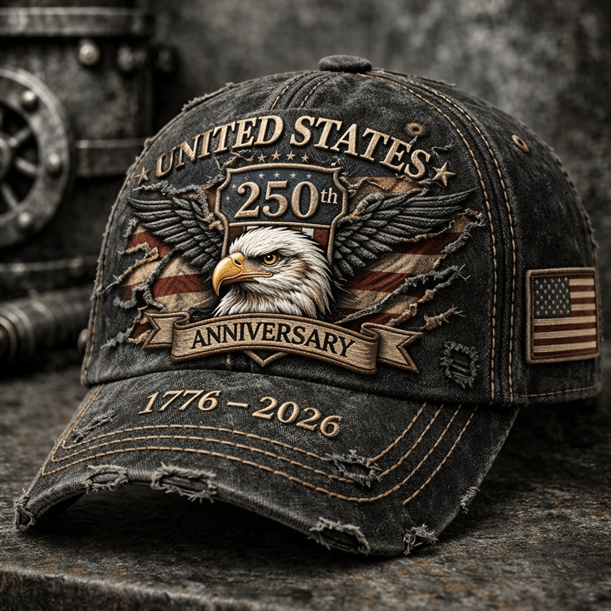 United States 250th Anniversary 1776–2026 Printed Eagle Flag Cap Patriotic Independence Day Gift for Veterans and America Lovers
