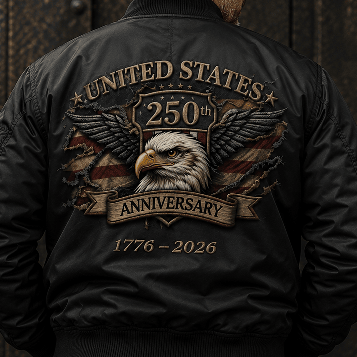 United States 250th Anniversary 1776–2026 Printed Eagle Flag Bomber Jacket Patriotic Independence Day Veteran Gift for Men