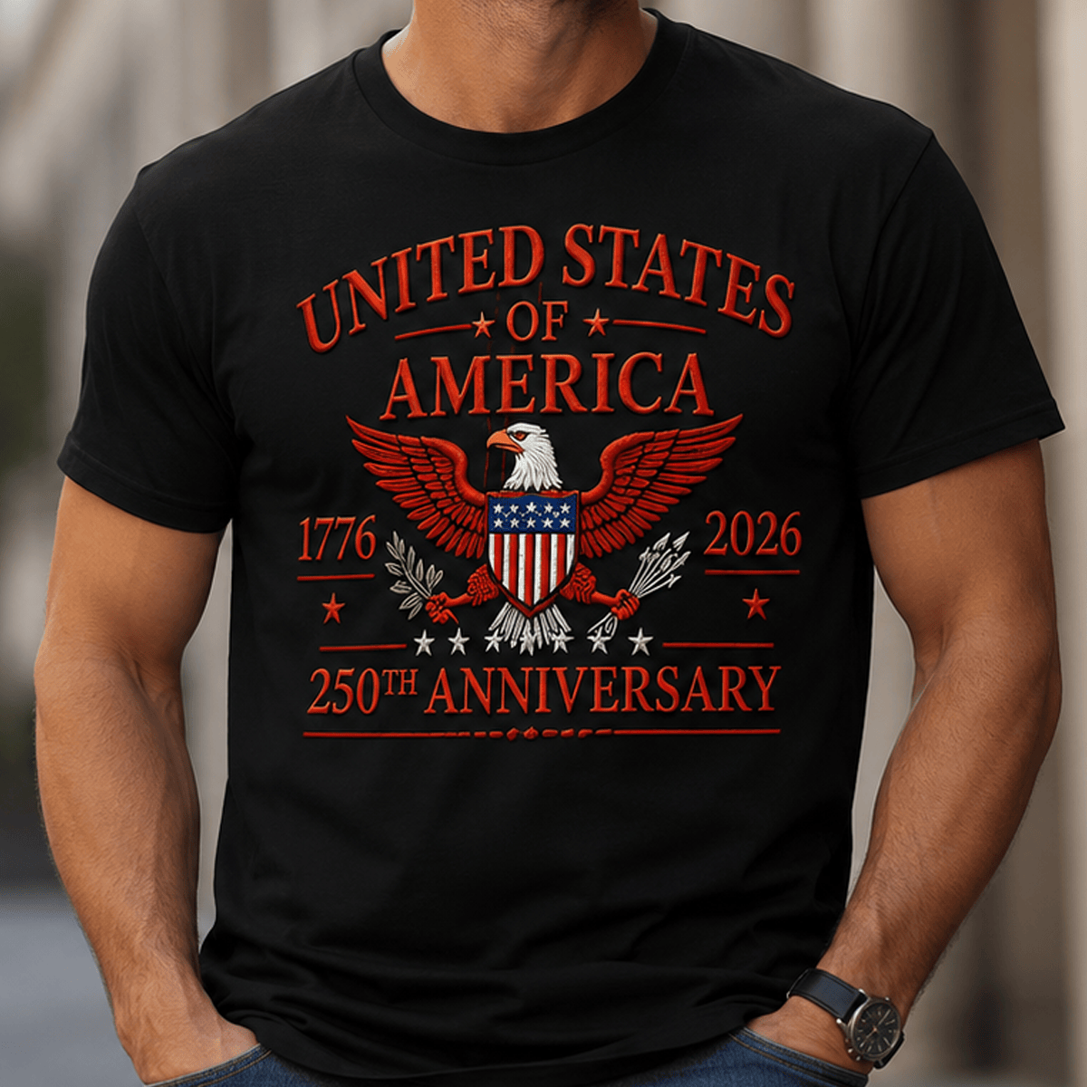 United States of America 250th Anniversary 1776 2026 Printed Eagle T Shirt Patriotic Independence Day Gift for Men USA Flag