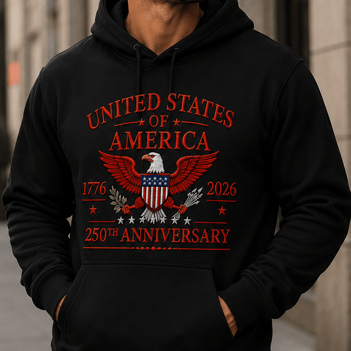 United States of America 250th Anniversary 1776 2026 Printed Eagle Hoodie Patriotic American Freedom Gift for Veteran Men