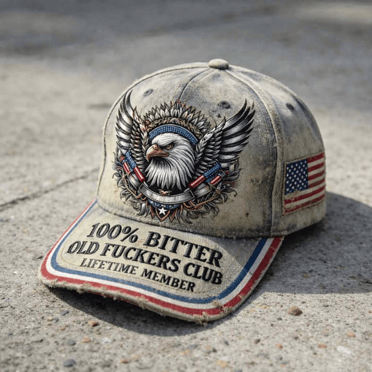 Bitter Old Fuckers Club Lifetime Member Printed Cap Bald Eagle Patriotic Gift for Dad Grandpa Veteran USA Flag Hat