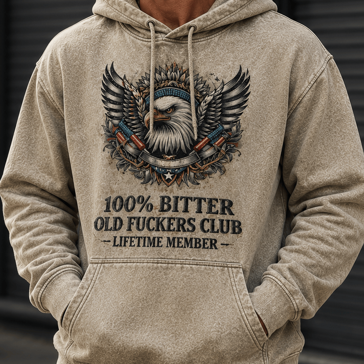 Bitter Old Fuckers Club Lifetime Member Printed Hoodie Bald Eagle Patriotic Gift for Dad Grandpa Veteran Graphic Hooded Sweatshirt