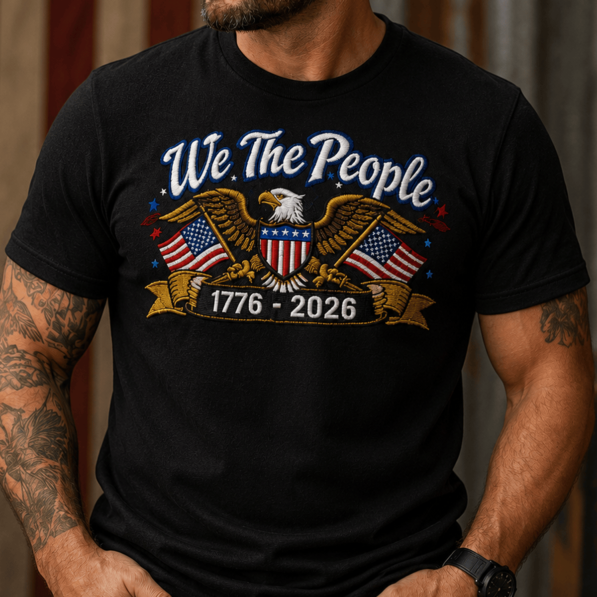 We The People 1776-2026 Printed T Shirt Patriotic Eagle USA Flag 250th Anniversary Gift for Dad Grandpa Veteran Tee