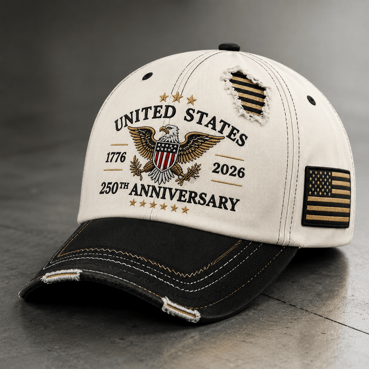 United States 1776 2026 250th Anniversary Printed Trucker Cap Patriotic Eagle American Flag Independence Day Gift for Dad Veteran