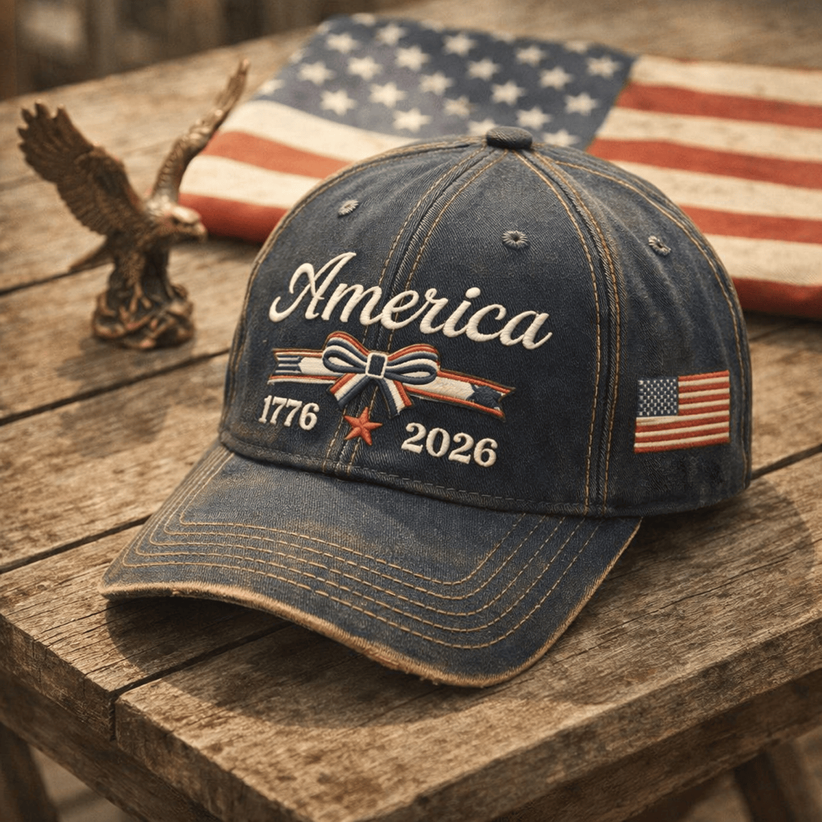 America 1776 2026 Printed Trucker Cap Patriotic USA Flag Independence Day Gift for Men Women Veteran Fourth of July Hat
