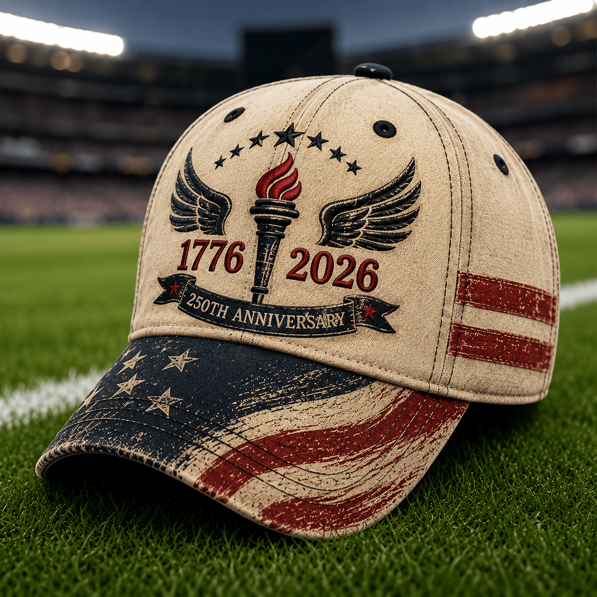 1776 2026 250th Anniversary Printed Trucker Cap Patriotic Torch Wings American Flag Baseball Hat USA Independence Gift