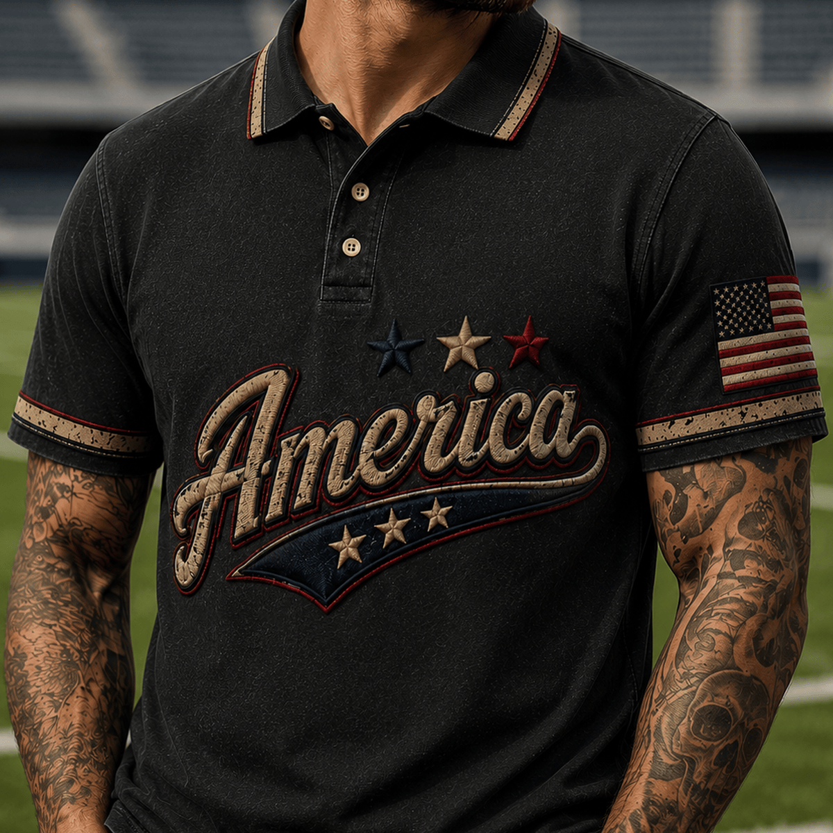 America Printed Polo Shirt Patriotic USA Flag Stars Vintage Graphic Independence Day Gift for Men Dad Fourth of July