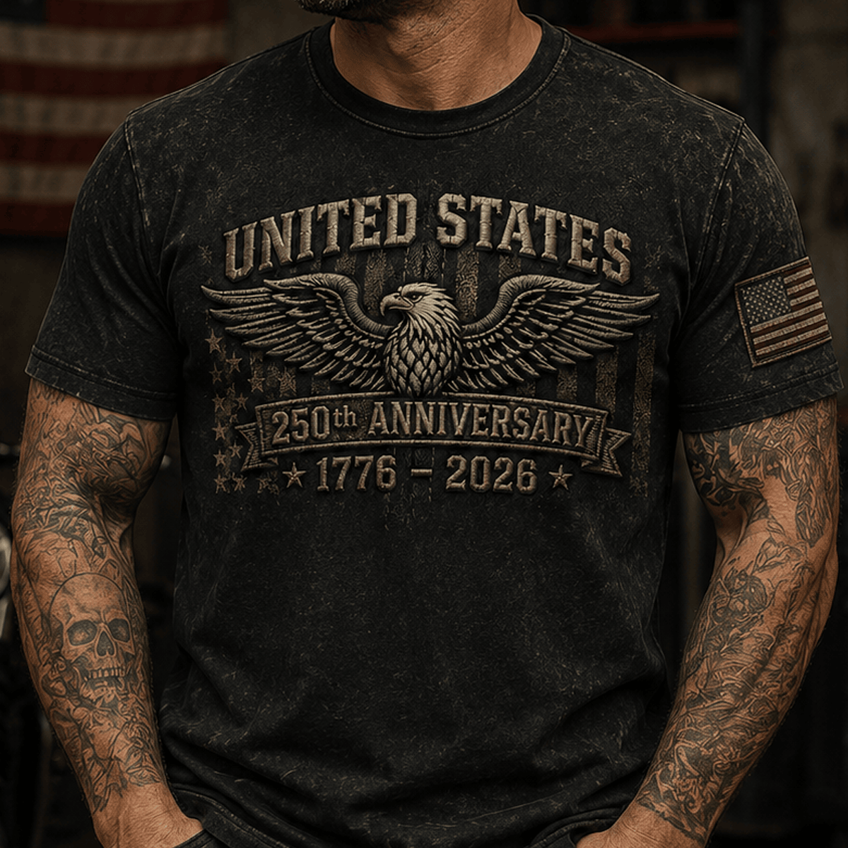 United States 250th Anniversary 1776–2026 Printed T Shirt Patriotic Eagle Graphic American Flag Independence Day Gift for Dad USA Tee