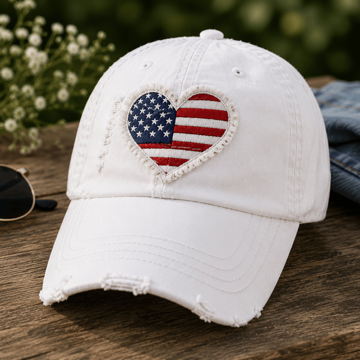 American Flag Heart Printed Cap Patriotic USA Baseball Hat Independence Day Gift for Women Mom Wife Fourth of July Vintage Style