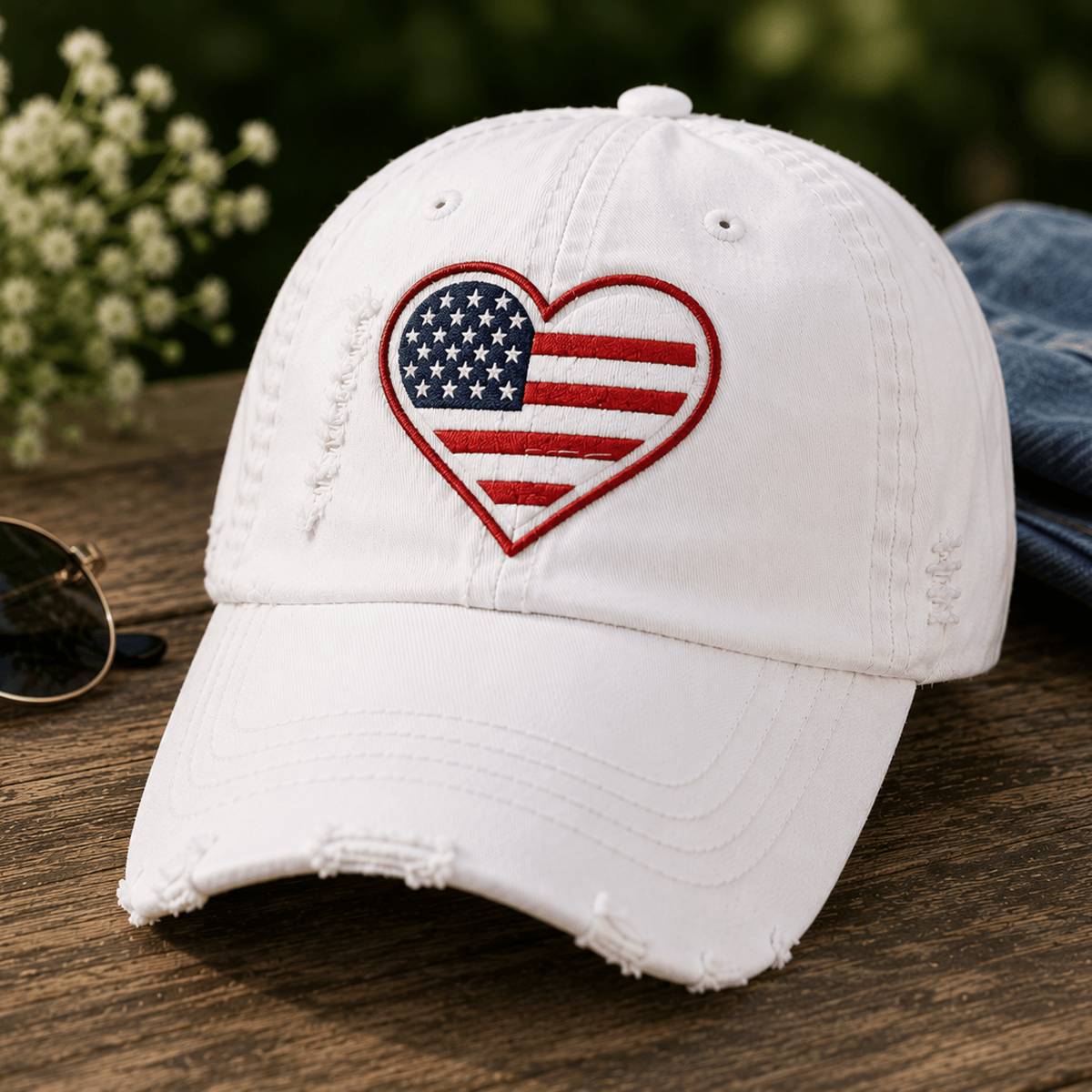 American Flag Heart Outline Printed Cap Patriotic USA Baseball Hat Independence Day Gift for Women Mom Wife Fourth of July