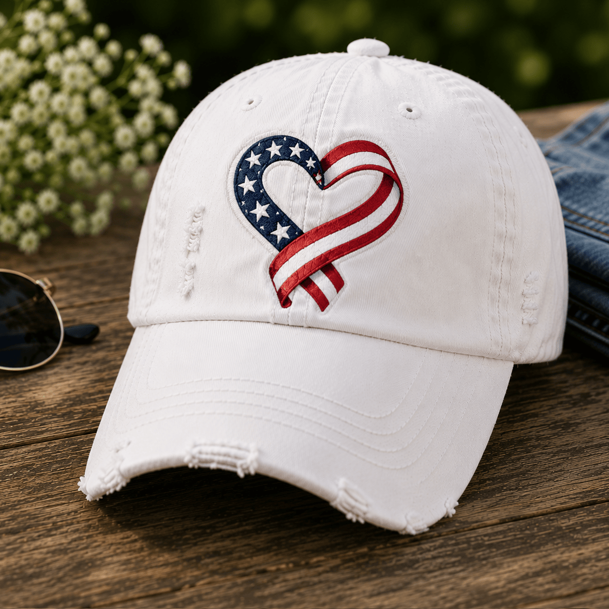 American Flag Ribbon Heart Printed Cap Patriotic USA Baseball Hat Independence Day Gift for Women Mom Wife USA Pride