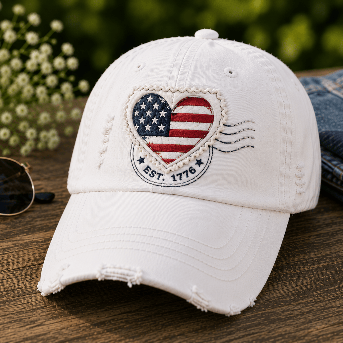 American Flag Heart Est. 1776 Printed Cap Patriotic USA Baseball Hat Independence Day Gift for Women Mom Fourth of July