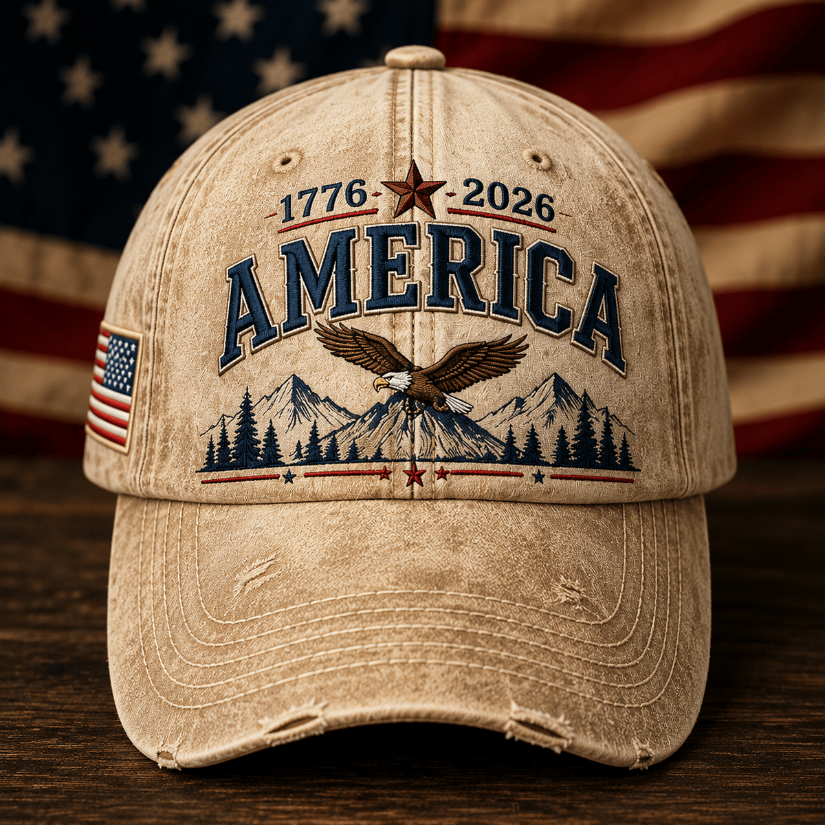 1776–2026 America Bald Eagle Mountain Printed Cap Patriotic USA Flag 250th Anniversary Independence Day Veteran Trucker Hat Gift