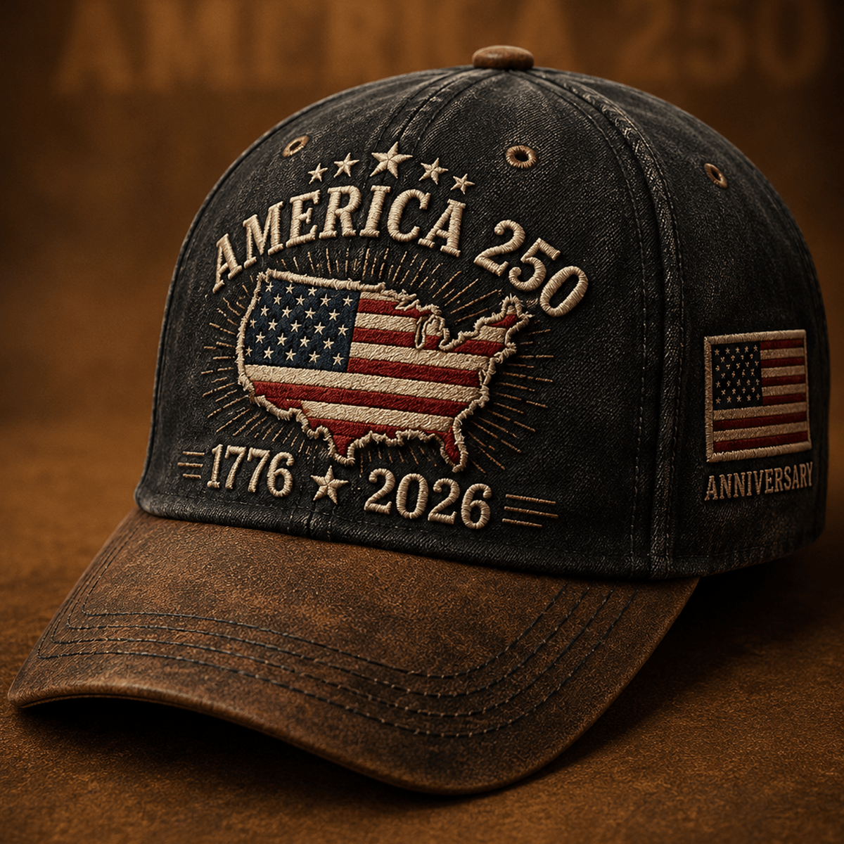 America 250 1776–2026 USA Map Flag Printed Cap Patriotic Independence Day 250th Anniversary Veteran Gift for Men Dad