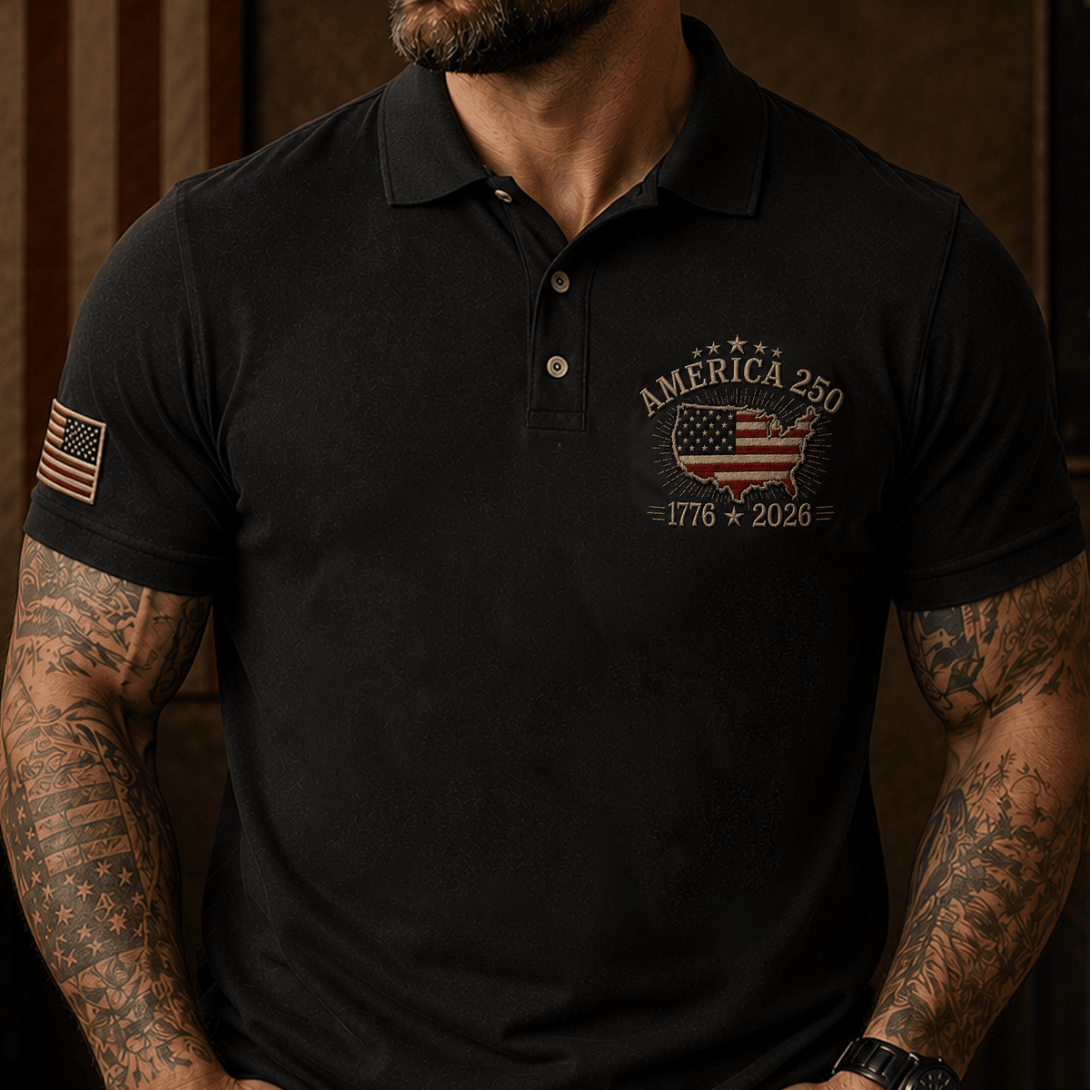 America 250 1776–2026 USA Map Flag Printed Polo Shirt Patriotic Independence Day 250th Anniversary Veteran Gift for Men Dad