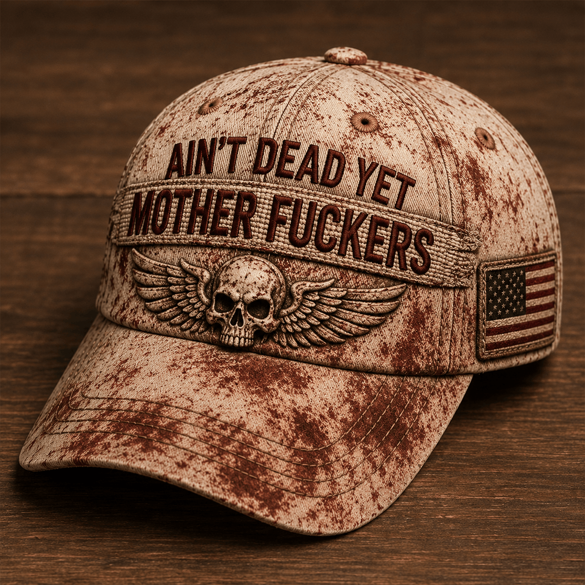 Ain't Dead Yet Mother Fuckers Skull Wings Printed Cap Patriotic Gift for Dad Grandpa Veteran Biker Motorcycle Rider Vintage Style