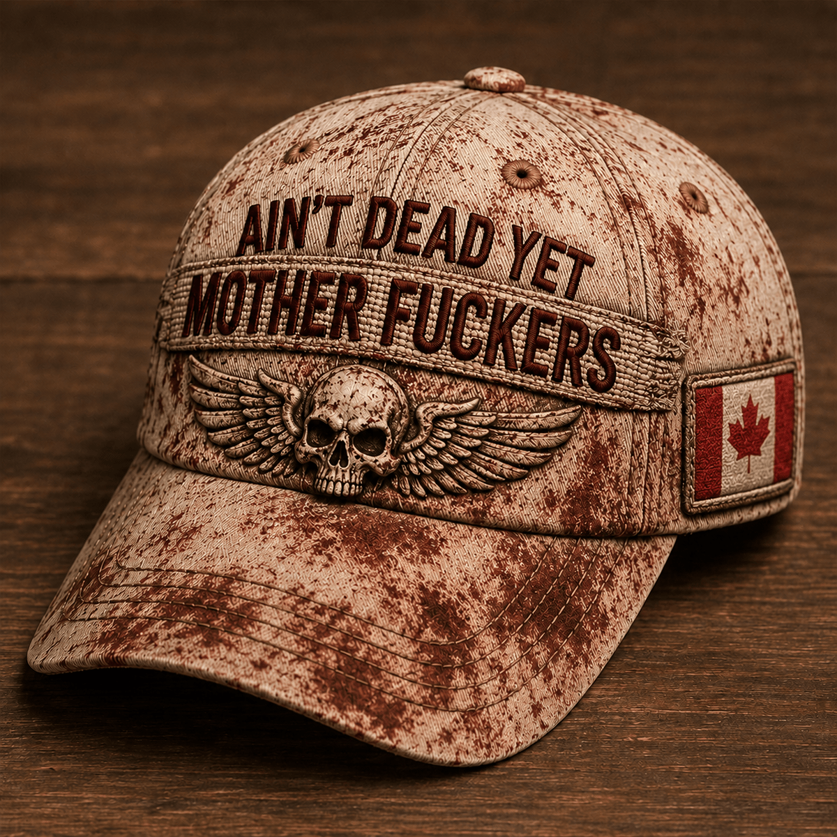 Ain't Dead Yet Mother Fuckers Skull Wings Printed Cap Canada Flag Gift for Dad Grandpa Veteran Biker Motorcycle Rider Vintage