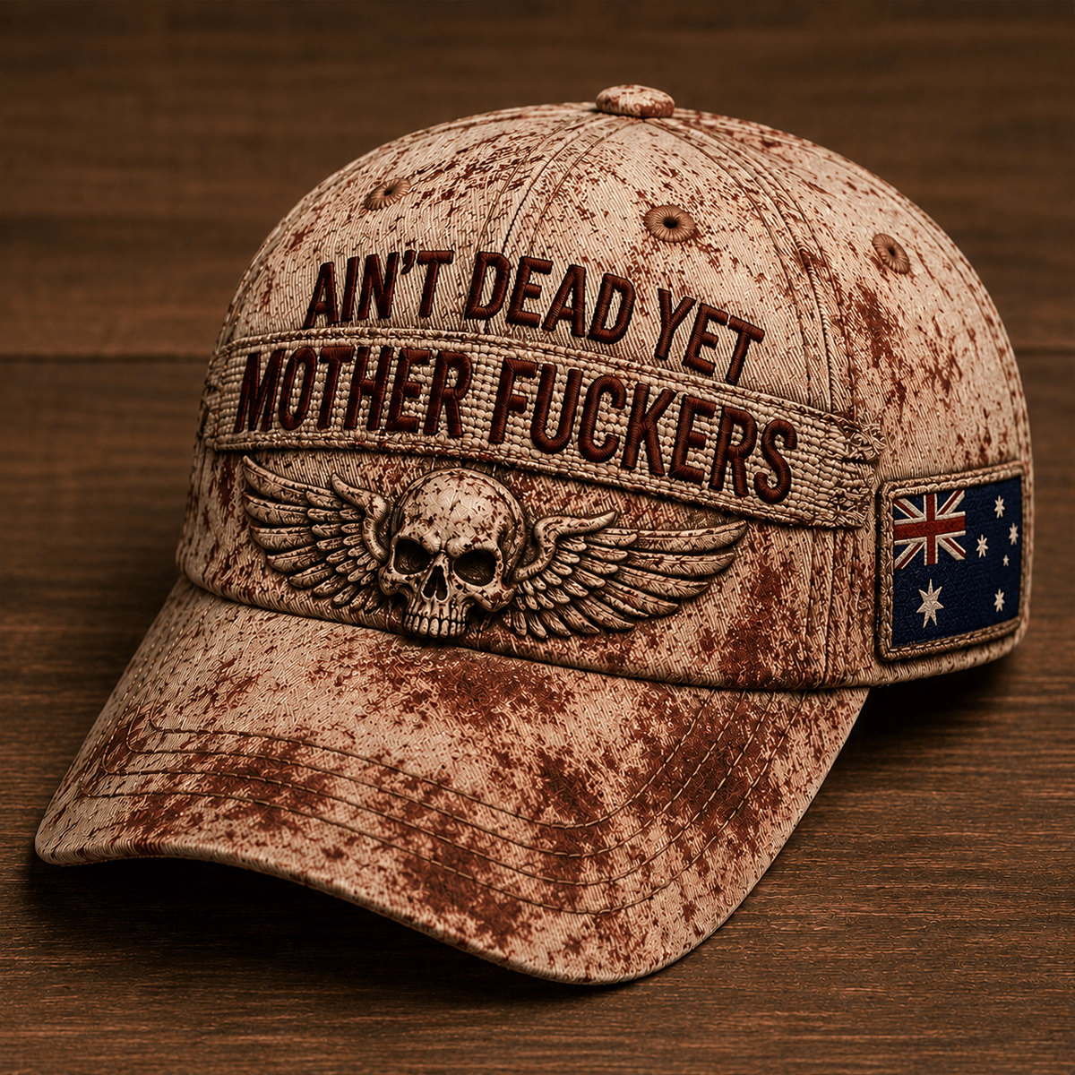 Ain't Dead Yet Mother Fuckers Skull Wings Printed Cap Australia Flag Gift for Dad Grandpa Veteran Biker Motorcycle Rider Vintage