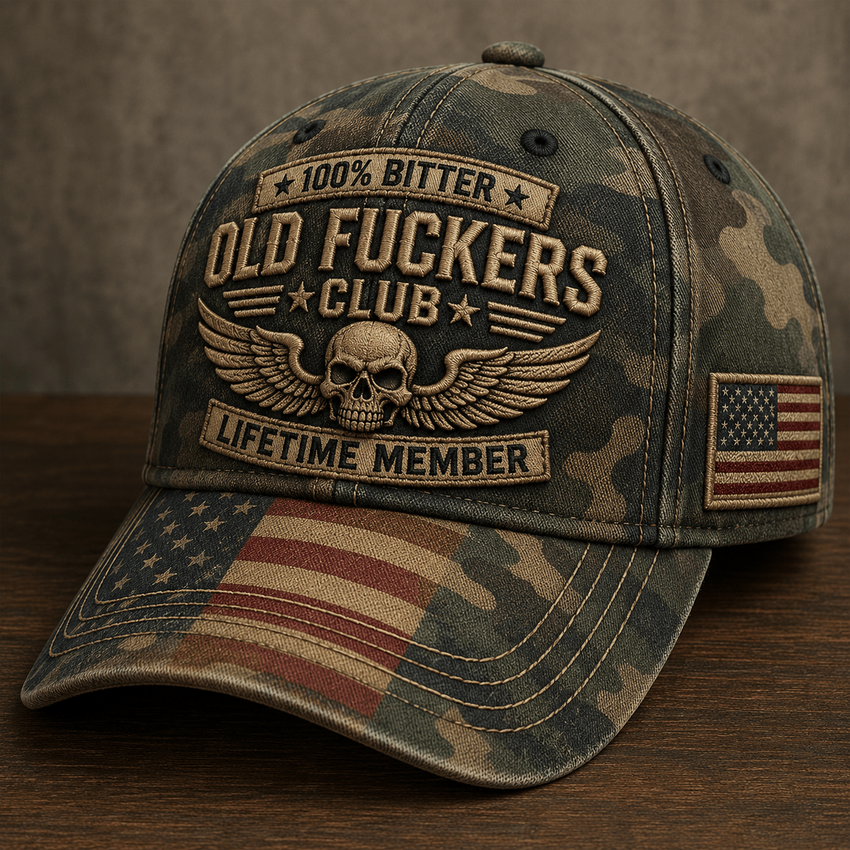 Bitter Old Fuckers Club Lifetime Member Skull Wings Printed Cap Patriotic Gift for Dad Grandpa Veteran Biker Motorcycle Rider