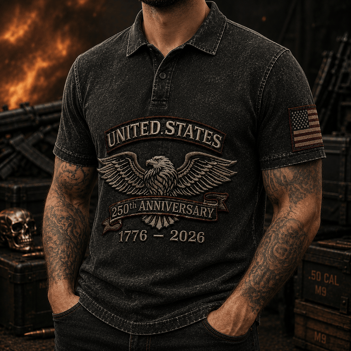 United States 250th Anniversary 1776–2026 Eagle Printed Polo Shirt Patriotic American Flag Independence Day Gift for Dad Veteran