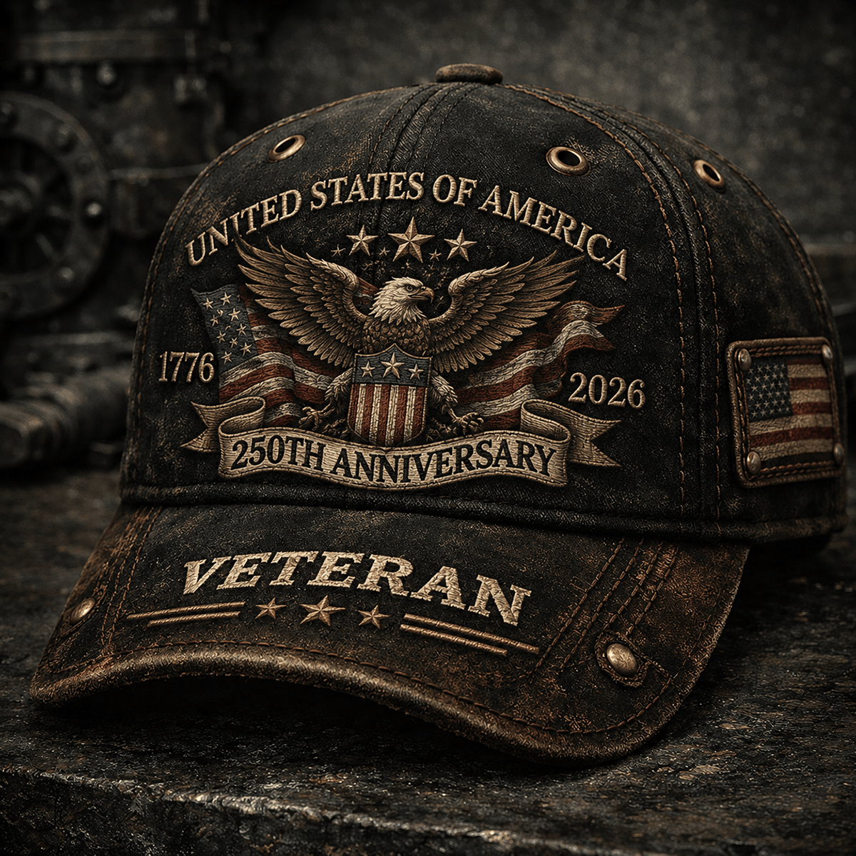 United States of America 250th Anniversary 1776–2026 Veteran Printed Trucker Cap Patriotic Eagle American Flag Independence Day Gift
