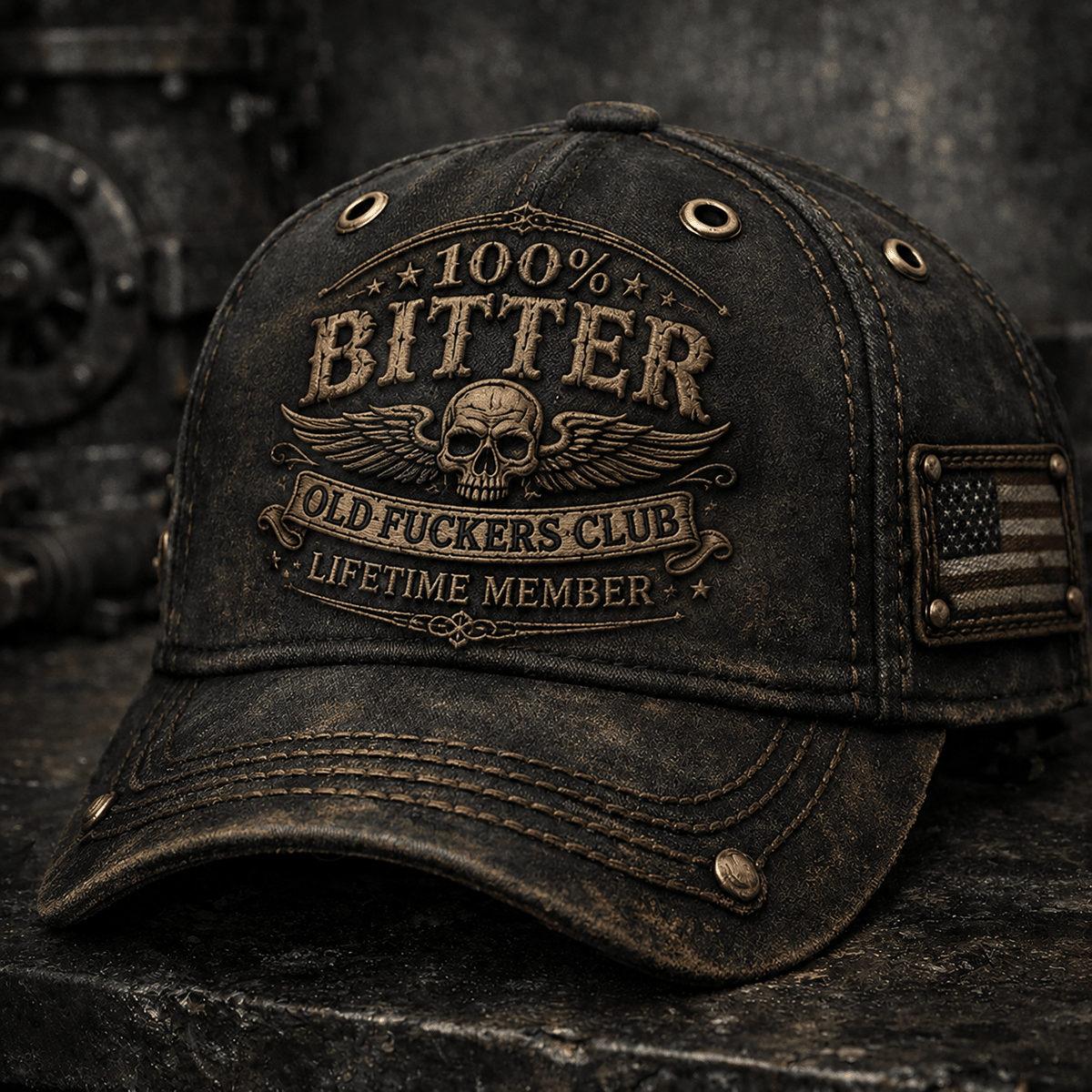 Bitter Old Fuckers Club Lifetime Member Printed Trucker Cap Skull Vintage Gift for Dad Grandpa Biker Motorcycle Rider Patriotic Hat