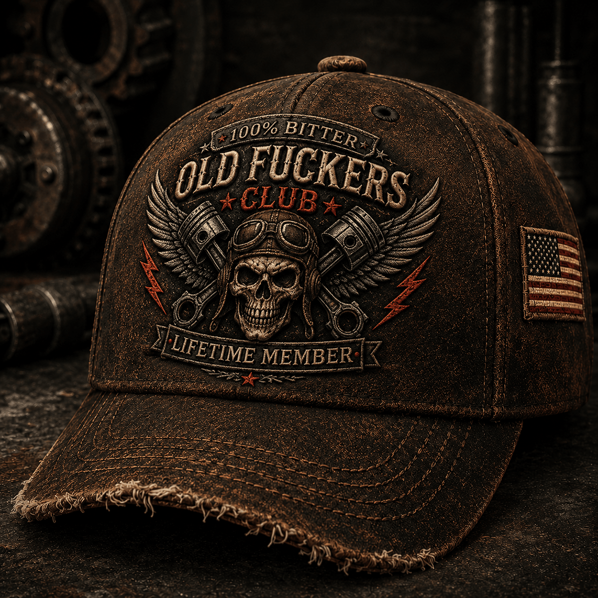 Old Fuckers Club Lifetime Member Printed Vintage Cap Skull Biker Hat Patriotic Gift for Dad Grandpa Motorcycle Rider