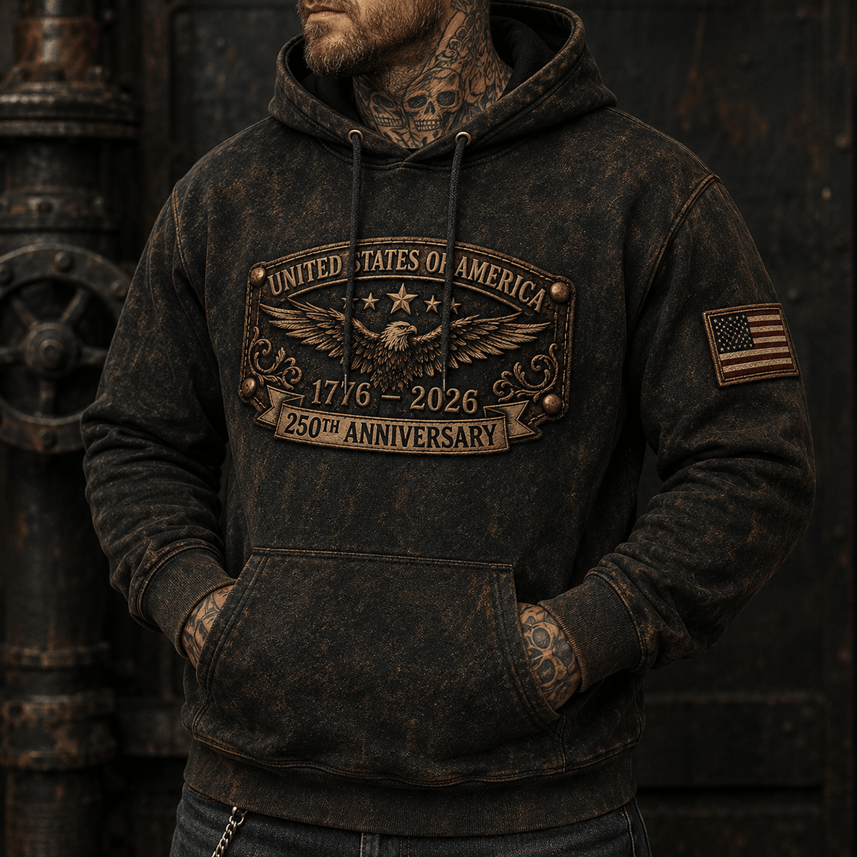 United States of America 1776 2026 250th Anniversary Printed Hoodie American Eagle Patriotic Sweatshirt USA Independence Day Gift