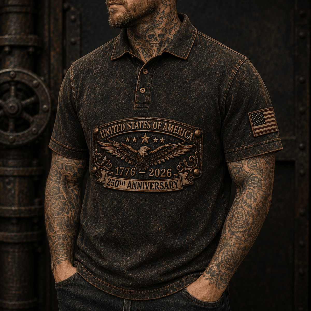 United States of America 1776 2026 250th Anniversary Printed Polo Shirt American Eagle Patriotic Golf Shirt USA Freedom Gift