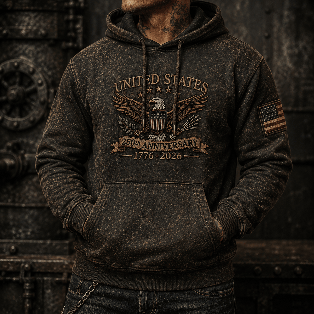 United States 250th Anniversary 1776 2026 Printed Hoodie American Eagle Patriotic USA Independence Day Gift for Men