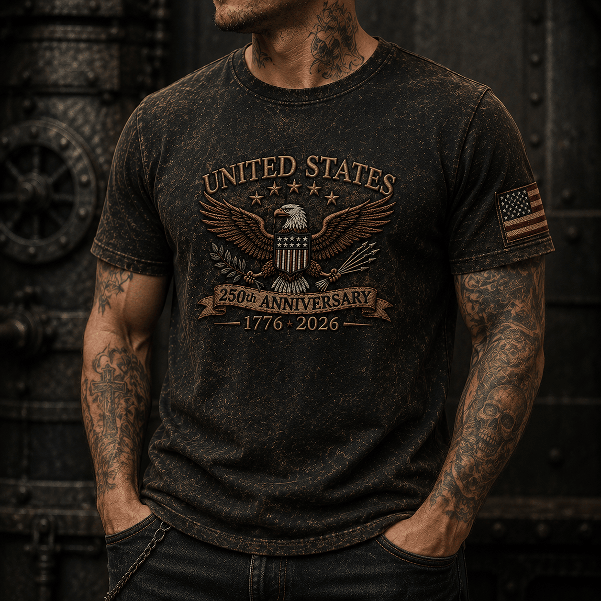 United States 250th Anniversary 1776 2026 Printed T Shirt American Eagle Patriotic USA Independence Day Gift for Men