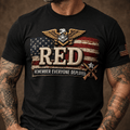 Red Remember Everyone Deployed Printed T Shirt Patriotic American Flag Military Veteran Support Gift for Men