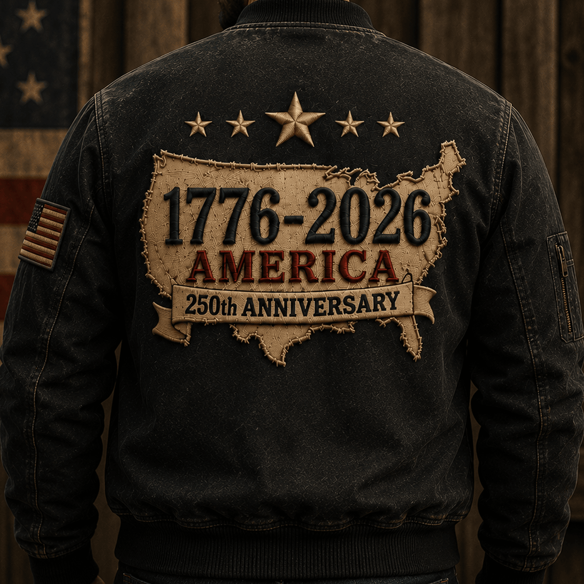 1776-2026 America 250th Anniversary Printed Bomber Jacket Patriotic USA American Flag Independence Day Gift for Men