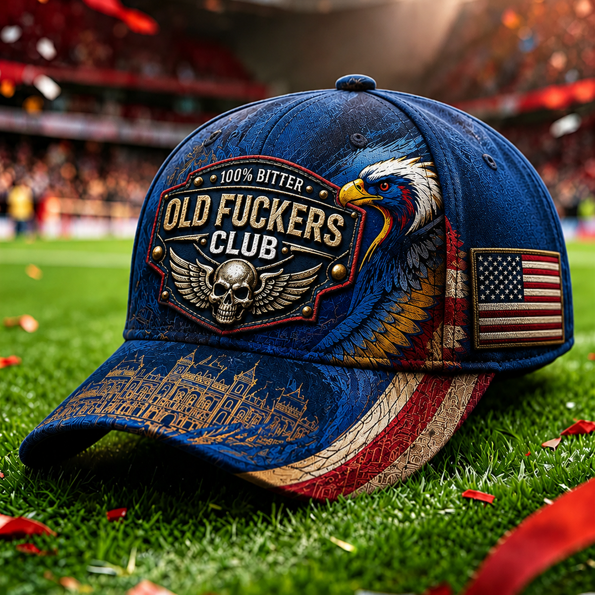 Bitter Old Fuckers Club Printed Cap Patriotic Eagle Skull American Flag Veteran Gift Hat for Men Dad Grandpa