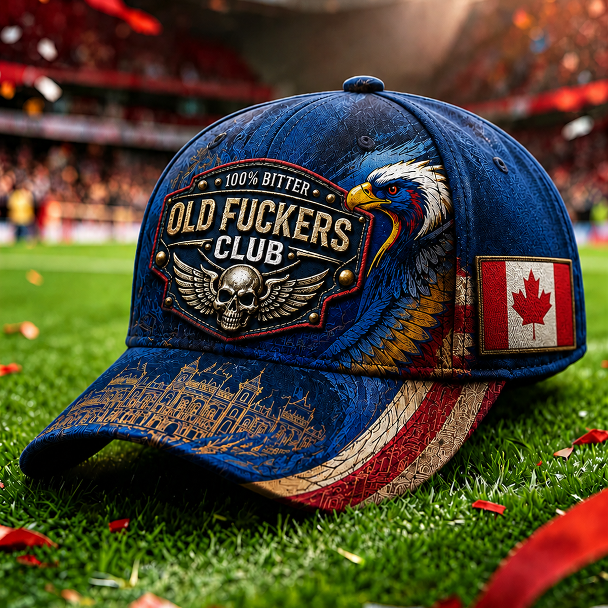 Old Fuckers Club Printed Cap Patriotic Eagle Skull Canada Flag Gift Hat for Men Dad Grandpa