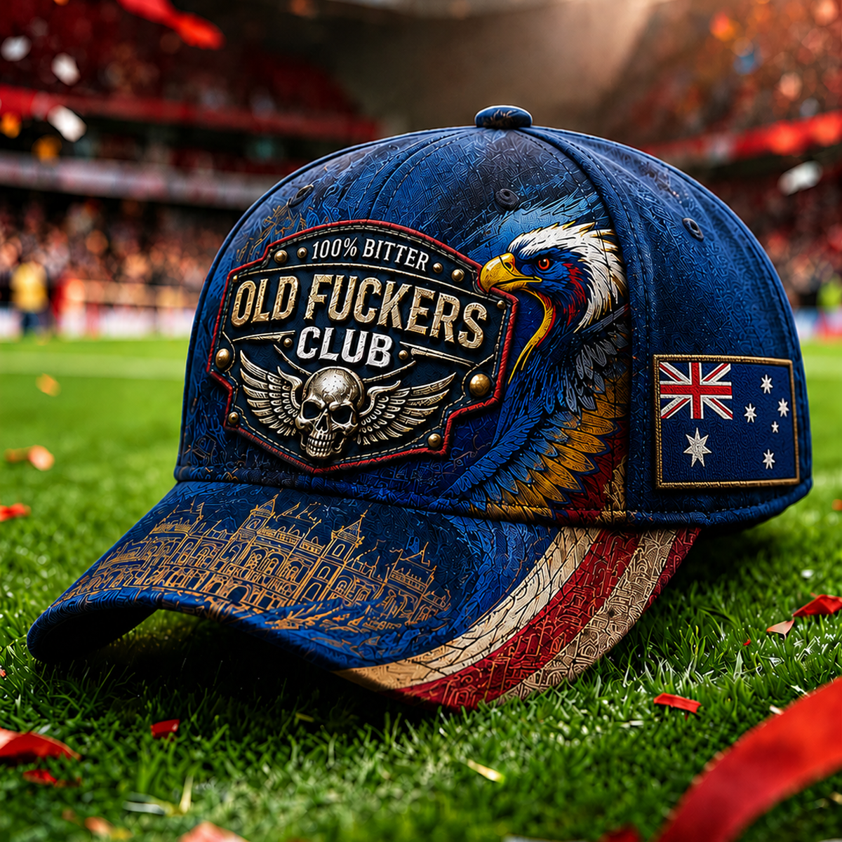 Old Fuckers Club Printed Cap Patriotic Eagle Skull Australia Flag Gift Hat for Men Dad Grandpa