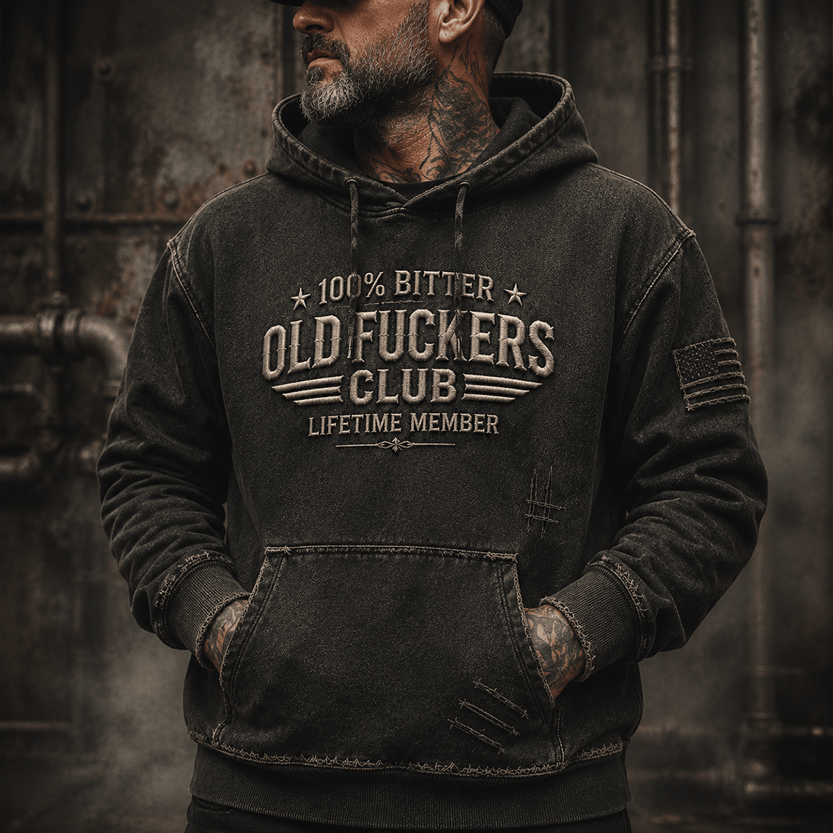 Old Fuckers Club Lifetime Member Printed Hoodie Gift for Grandpa Dad Funny Graphic Hoodie